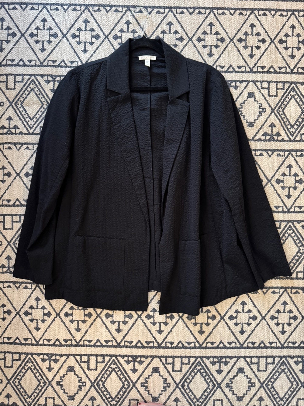 Eileen Fisher Black Textured Organic CottonOpen-Front Women's Blazer Jacket